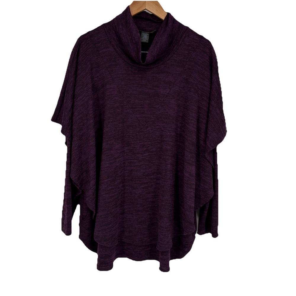 Pure Essence Women Layered Tunic Top 2XL‎ Heather Purple Black Cowl Neck Stretch